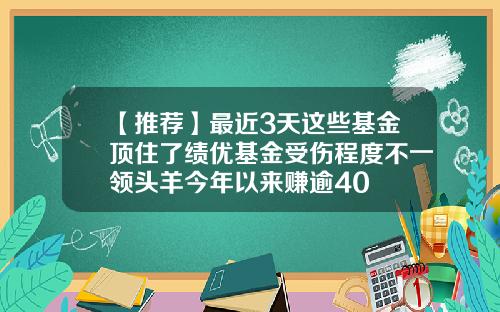【推荐】最近3天这些基金顶住了绩优基金受伤程度不一领头羊今年以来赚逾40