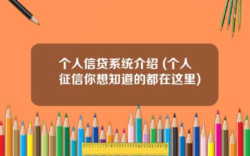 个人信贷系统介绍 (个人征信你想知道的都在这里)