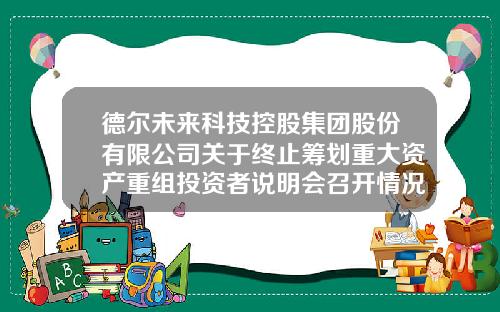 德尔未来科技控股集团股份有限公司关于终止筹划重大资产重组投资者说明会召开情况的公告-德尔未来科技控股集团股份有限公司