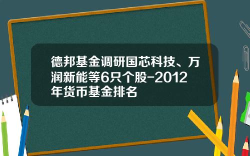 德邦基金调研国芯科技、万润新能等6只个股-2012年货币基金排名