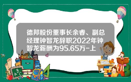 德邦股份董事长余睿、副总经理钟智龙辞职2022年钟智龙薪酬为95.65万-上市公司高管辞职报告