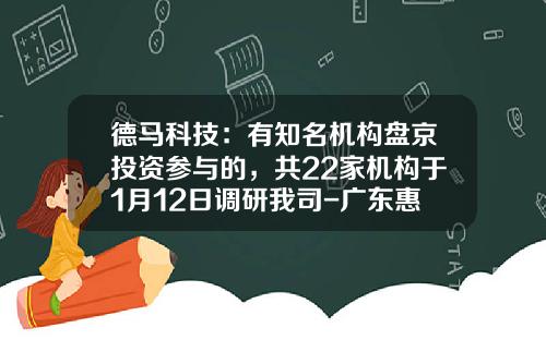 德马科技：有知名机构盘京投资参与的，共22家机构于1月12日调研我司-广东惠正投资有限公司