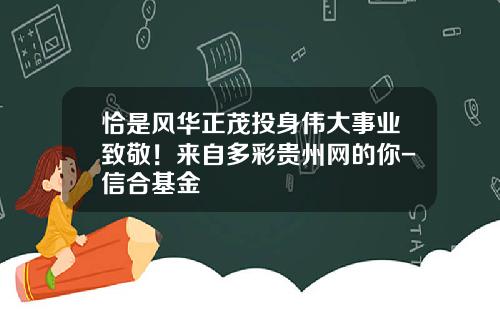 恰是风华正茂投身伟大事业致敬！来自多彩贵州网的你-信合基金