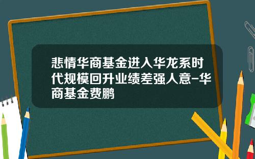 悲情华商基金进入华龙系时代规模回升业绩差强人意-华商基金费鹏