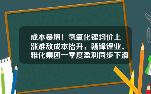 成本暴增！氢氧化锂均价上涨难敌成本抬升，赣锋锂业、雅化集团一季度盈利同步下滑-雅化集团股票最新资讯