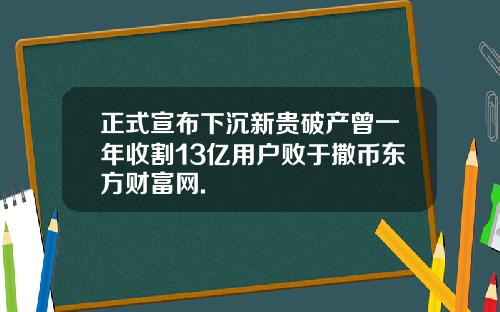 正式宣布下沉新贵破产曾一年收割13亿用户败于撒币东方财富网.