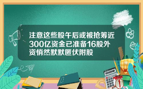 注意这些股午后或被抢筹近300亿资金已准备16股外资悄然默默匿伏附股