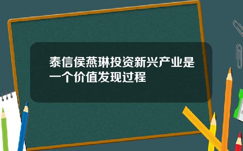 泰信侯燕琳投资新兴产业是一个价值发现过程
