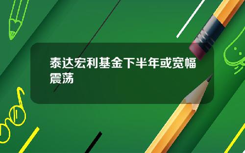 泰达宏利基金下半年或宽幅震荡