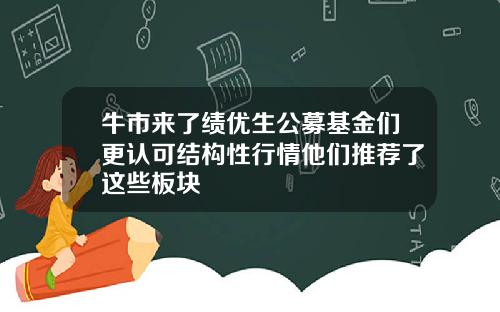 牛市来了绩优生公募基金们更认可结构性行情他们推荐了这些板块