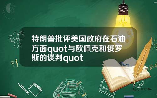 特朗普批评美国政府在石油方面quot与欧佩克和俄罗斯的谈判quot