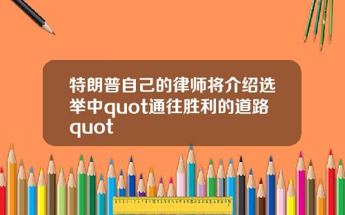 特朗普自己的律师将介绍选举中quot通往胜利的道路quot