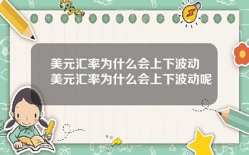 美元汇率为什么会上下波动美元汇率为什么会上下波动呢