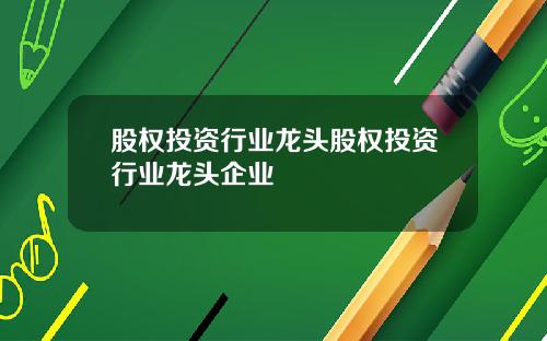 股权投资行业龙头股权投资行业龙头企业