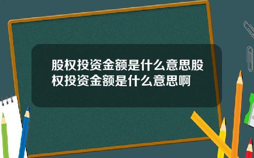 股权投资金额是什么意思股权投资金额是什么意思啊