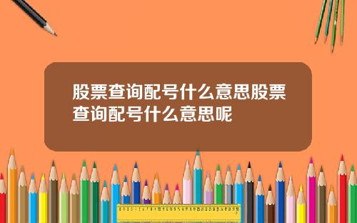 股票查询配号什么意思股票查询配号什么意思呢