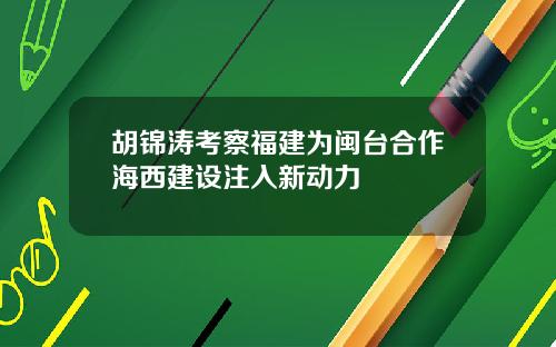 胡锦涛考察福建为闽台合作海西建设注入新动力