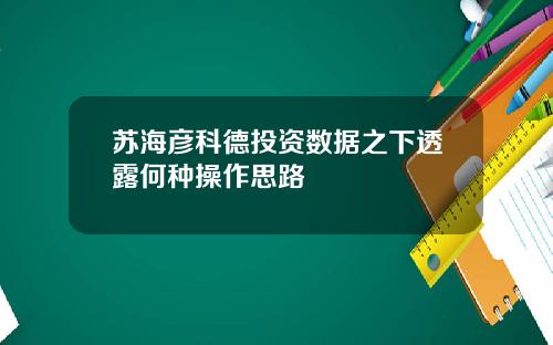 苏海彦科德投资数据之下透露何种操作思路