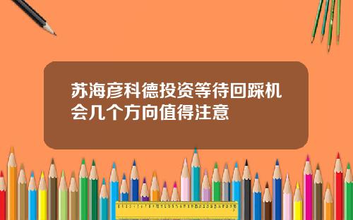 苏海彦科德投资等待回踩机会几个方向值得注意