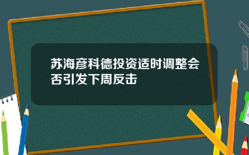苏海彦科德投资适时调整会否引发下周反击