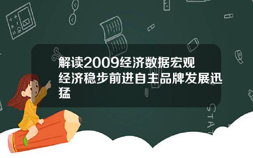 解读2009经济数据宏观经济稳步前进自主品牌发展迅猛