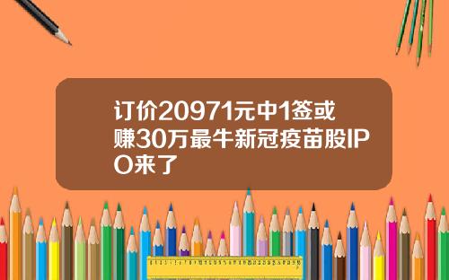 订价20971元中1签或赚30万最牛新冠疫苗股IPO来了