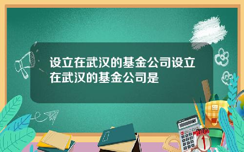 设立在武汉的基金公司设立在武汉的基金公司是