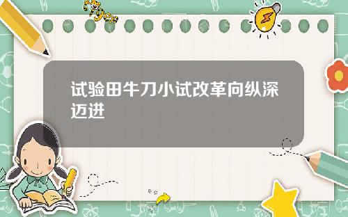 试验田牛刀小试改革向纵深迈进