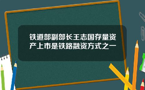 铁道部副部长王志国存量资产上市是铁路融资方式之一