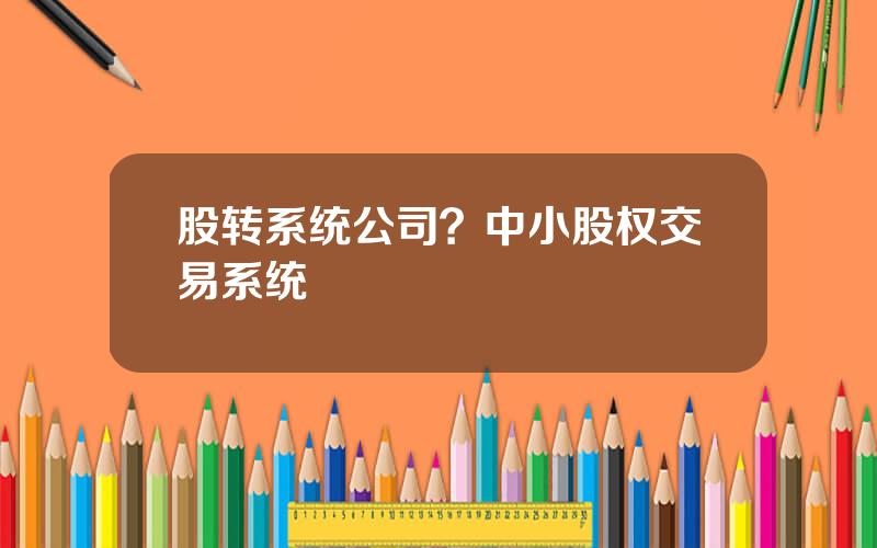 股转系统公司？中小股权交易系统